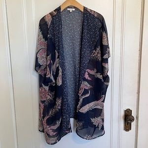 Women's MAURICES Navy Blue Floral Paisley Sheer Kimono Sz. L/XL